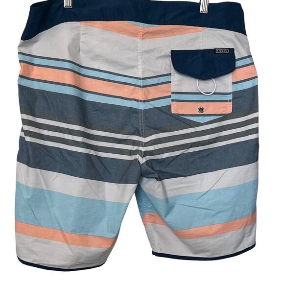 EZEKIEL SWIM TRUNKS, ADJUSTABLE, POCKET, MENS, 36, NAVY & LT BLUE ORANGE STRIPES - Picture 6 of 12
